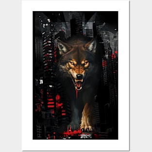 Wolf in night city Posters and Art